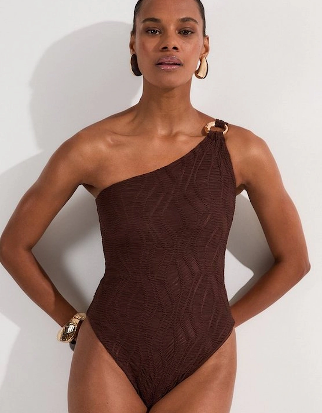 Textured One Shoulder Cut Out Swimsuit, 5 of 4