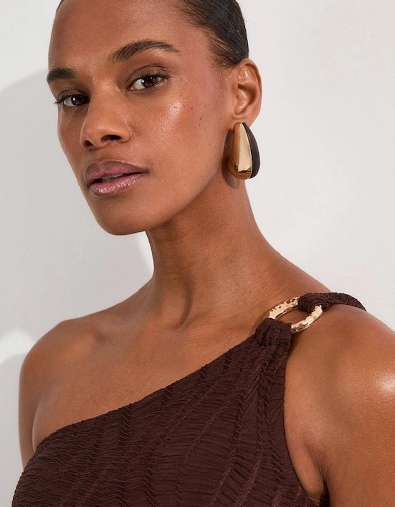 Textured One Shoulder Cut Out Swimsuit