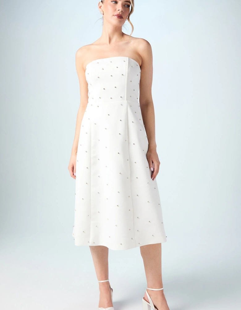 Hotfix Diamante Bandeau Bridal Midi Dress