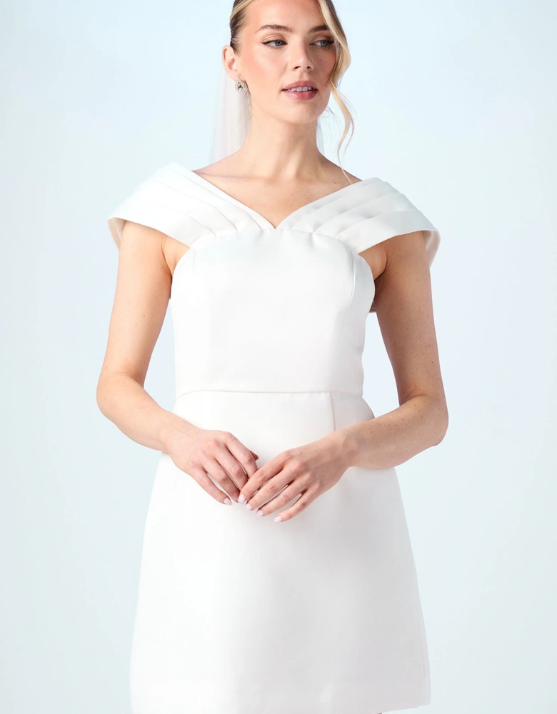 Bardot Satin Bridal Mini Dress