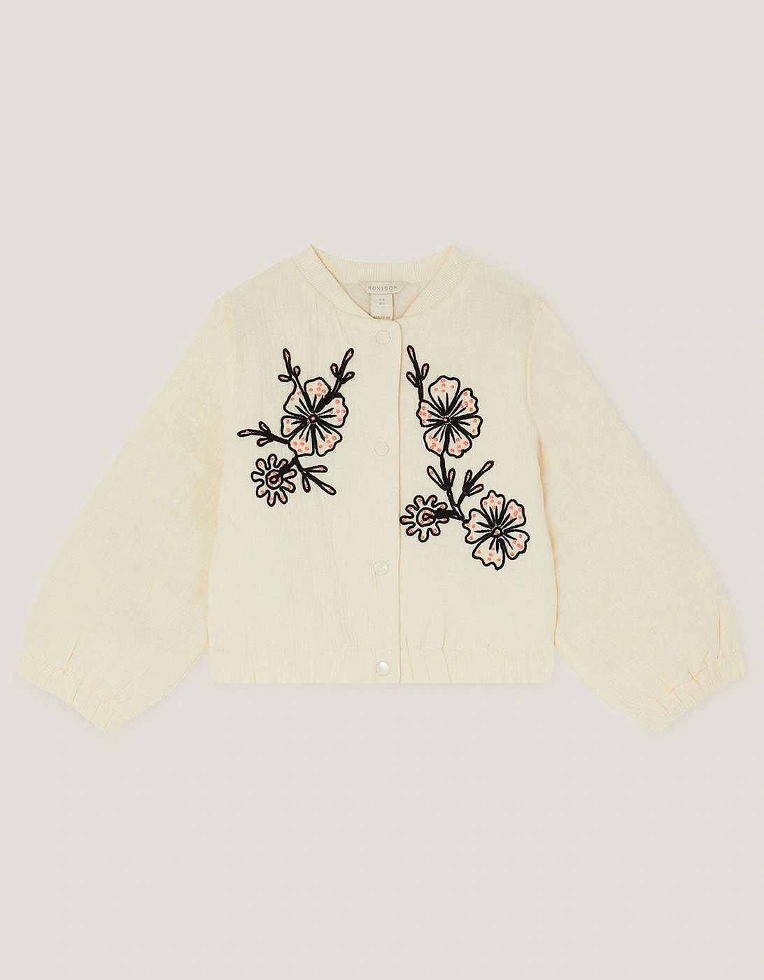 Girls Cornelli Embroidered Woven Bomber Jacket - Light Cream, 2 of 1