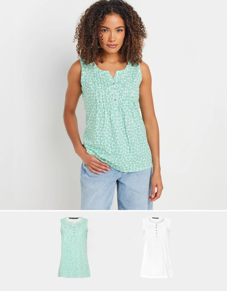 2 Pack Sleeveless Cotton Henley Top - Grey