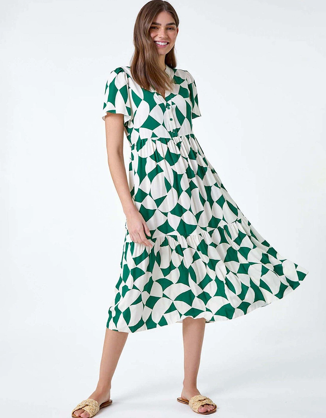 Geometric Print Tiered Midi Dress, 2 of 1