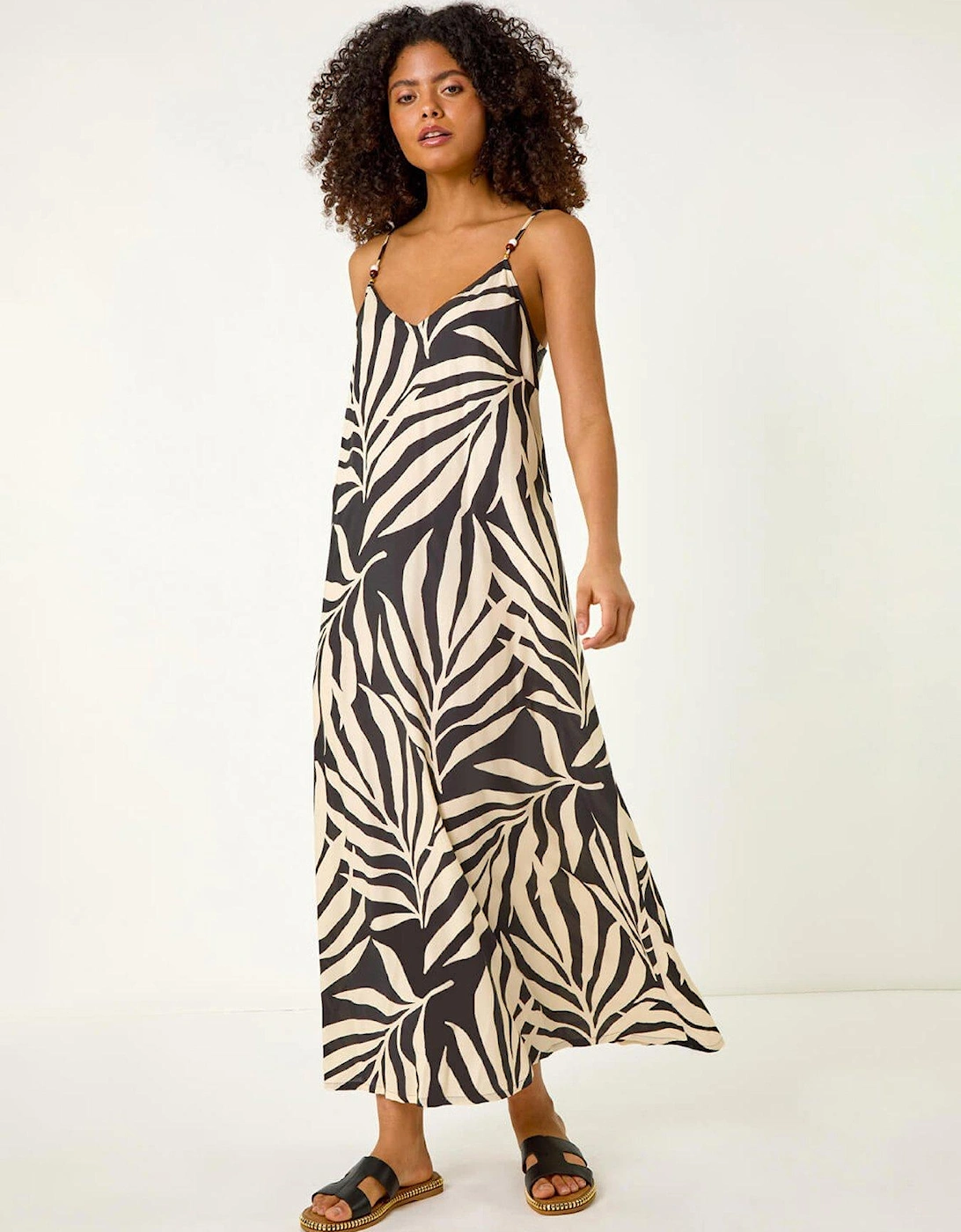 Mono Leaf Print Maxi Dress - Black, 2 of 1