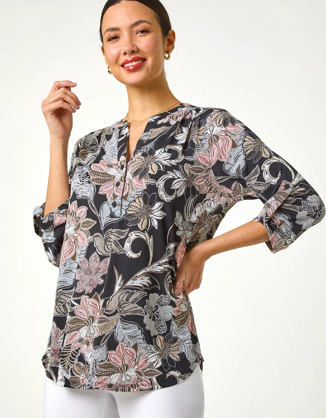 Floral Print Pleated Shirt - Pink, 2 of 1