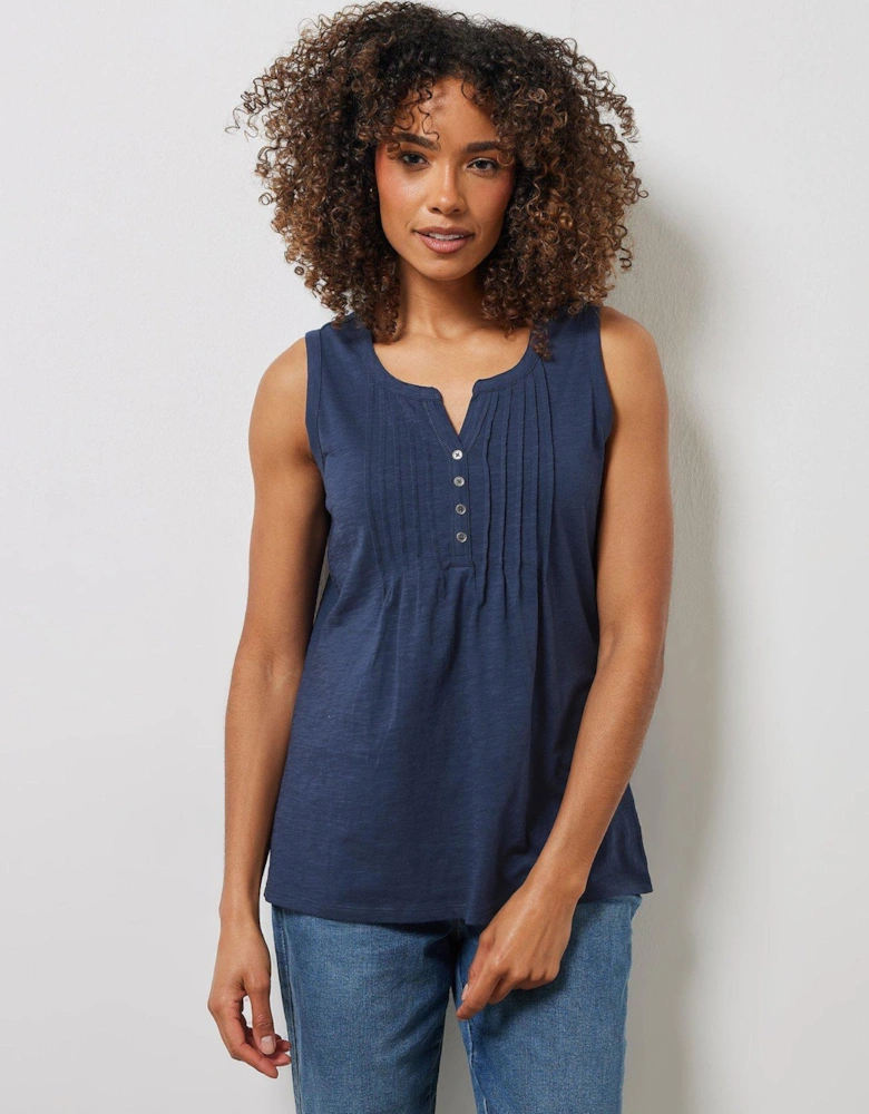 Sleeveless Cotton Henley Top - Grey