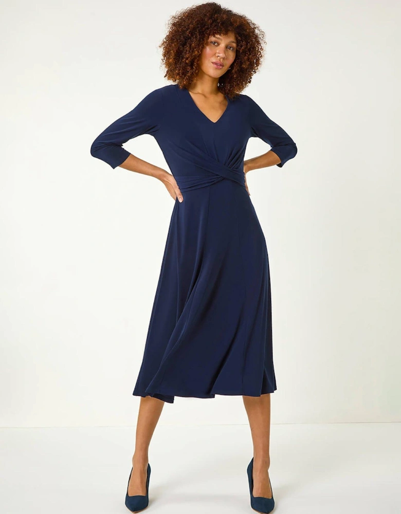 Stretch Crossover Midi Dress - Navy