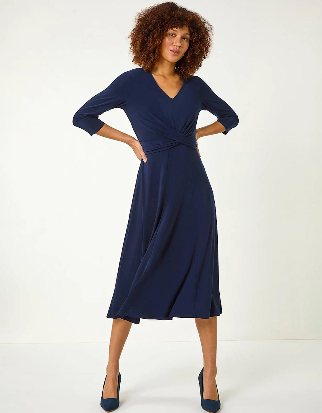 Stretch Crossover Midi Dress - Navy, 2 of 1