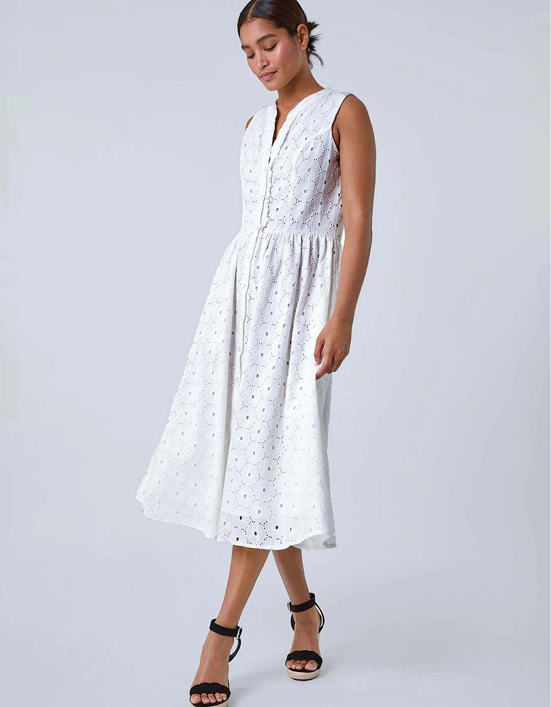 Floral Cotton Broderie Midi Dress, 2 of 1