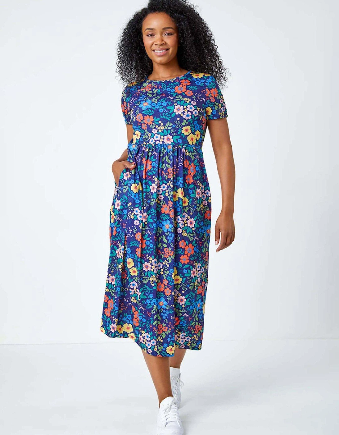 Petite Floral Print Midi Stretch Dress, 2 of 1