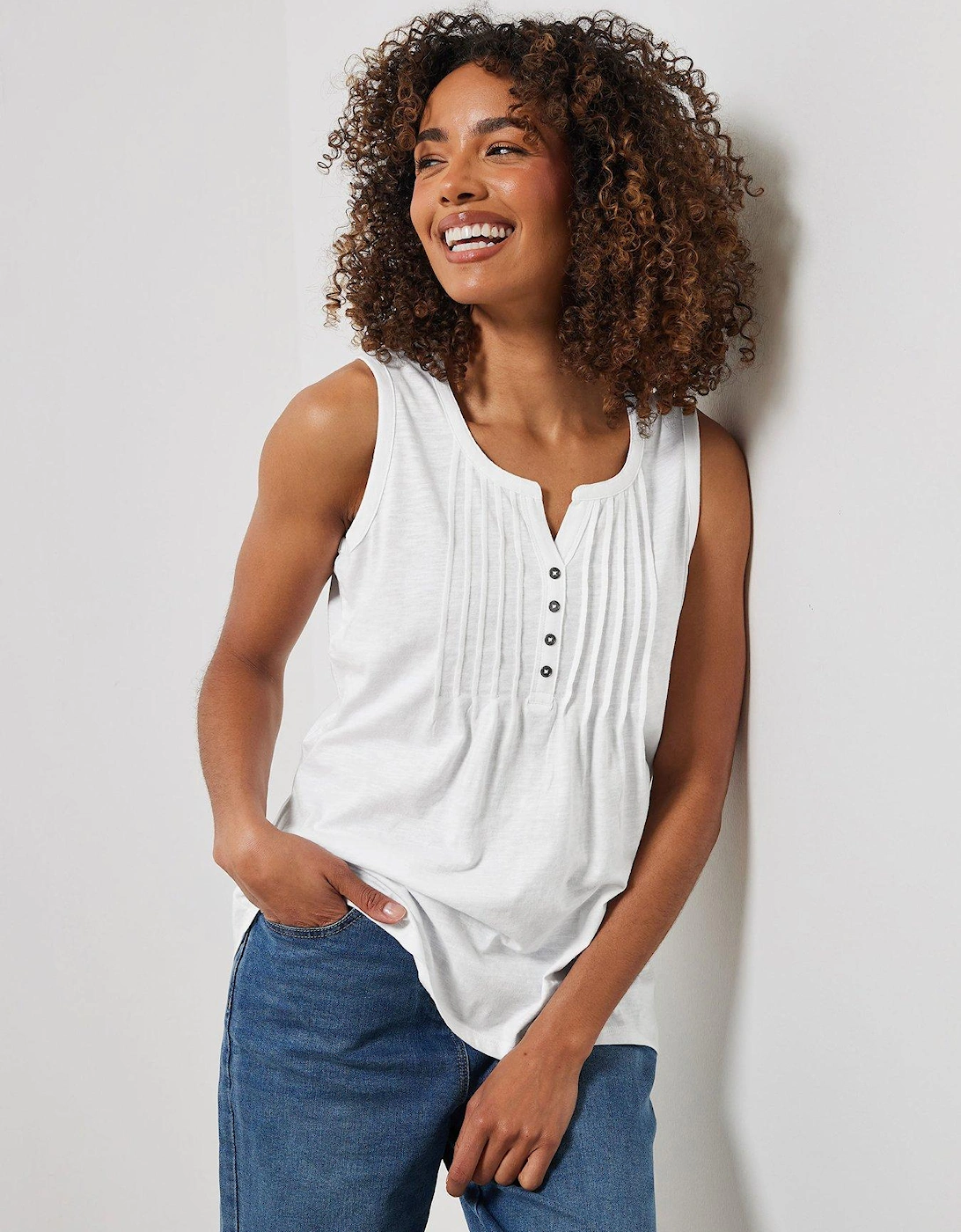 Sleeveless Cotton Henley Top - Blue, 2 of 1