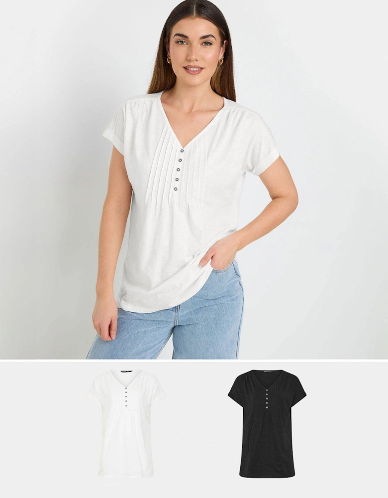 Tall 2 Pack Short Sleeve Pintuck Henley Top