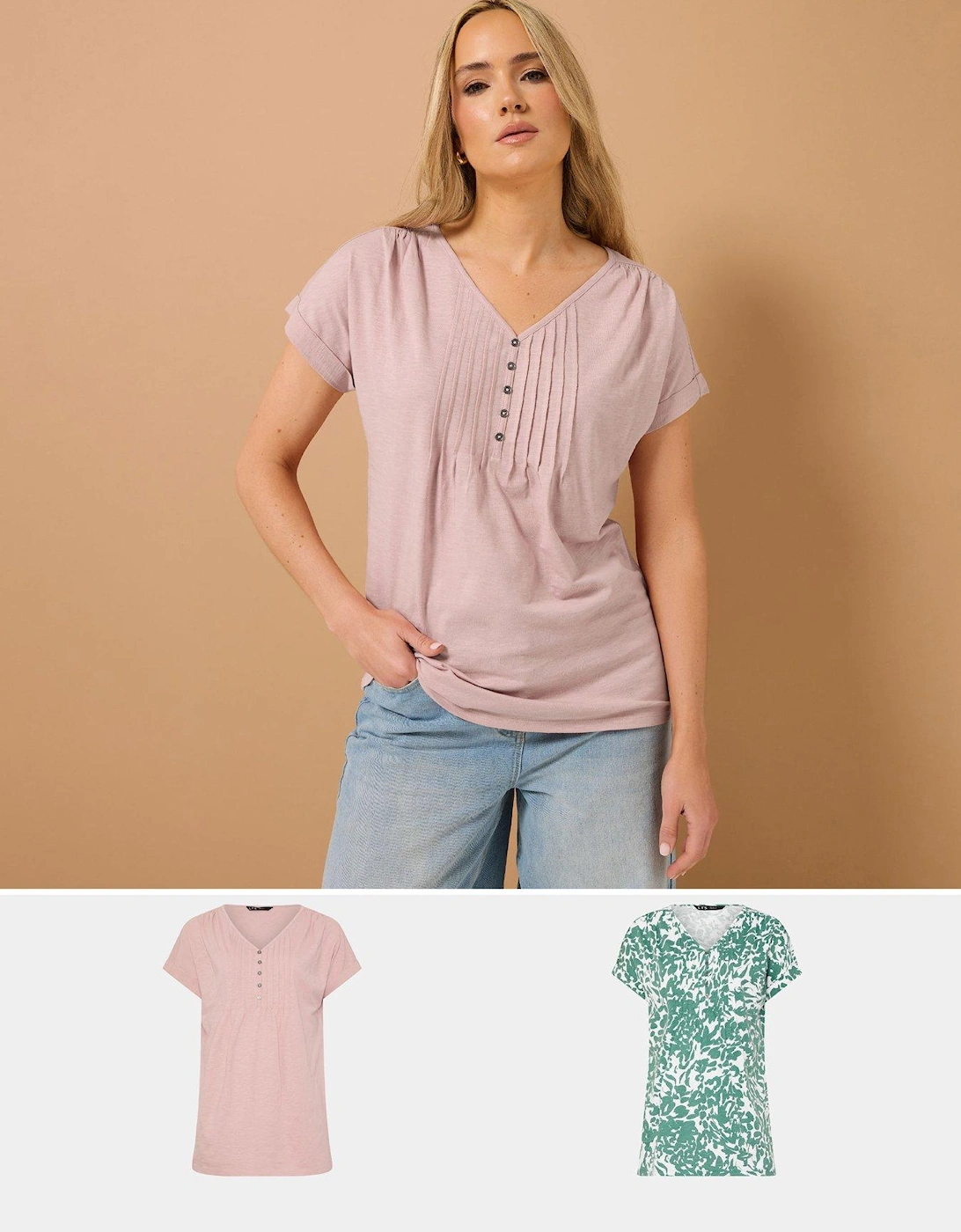 Tall 2 Pack Short Sleeve Pintuck Henley Top, 2 of 1