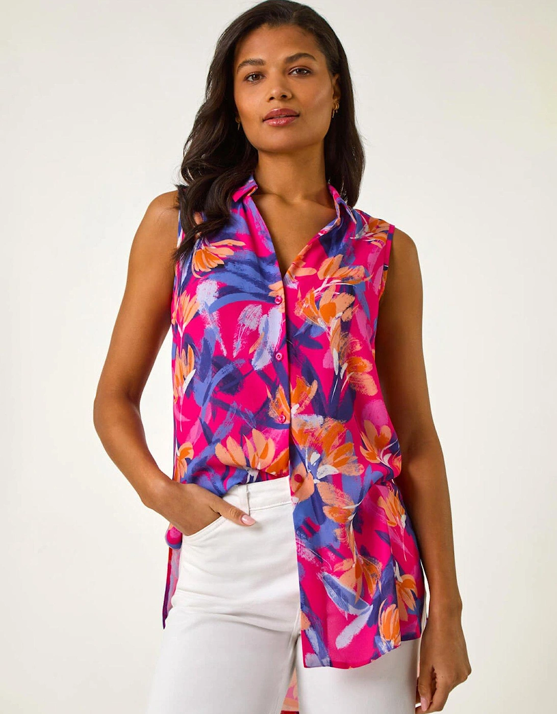 Floral Print Sleeveless Blouse - Pink, 2 of 1
