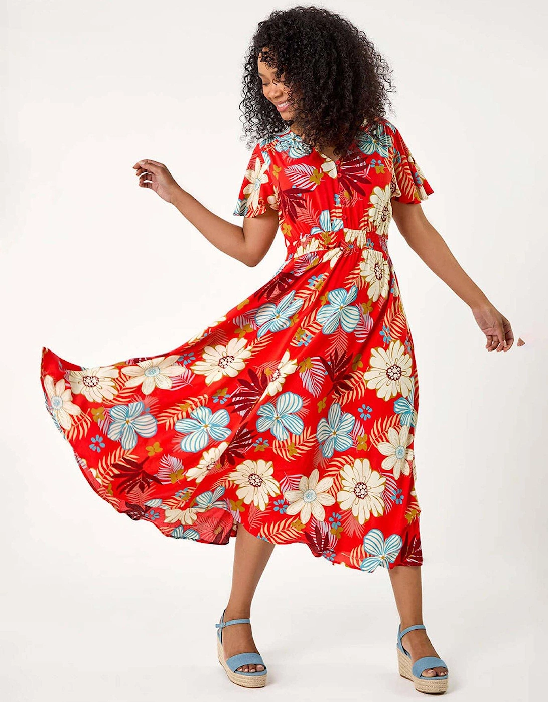 Petite Floral Print Shirred Midi Dress, 2 of 1