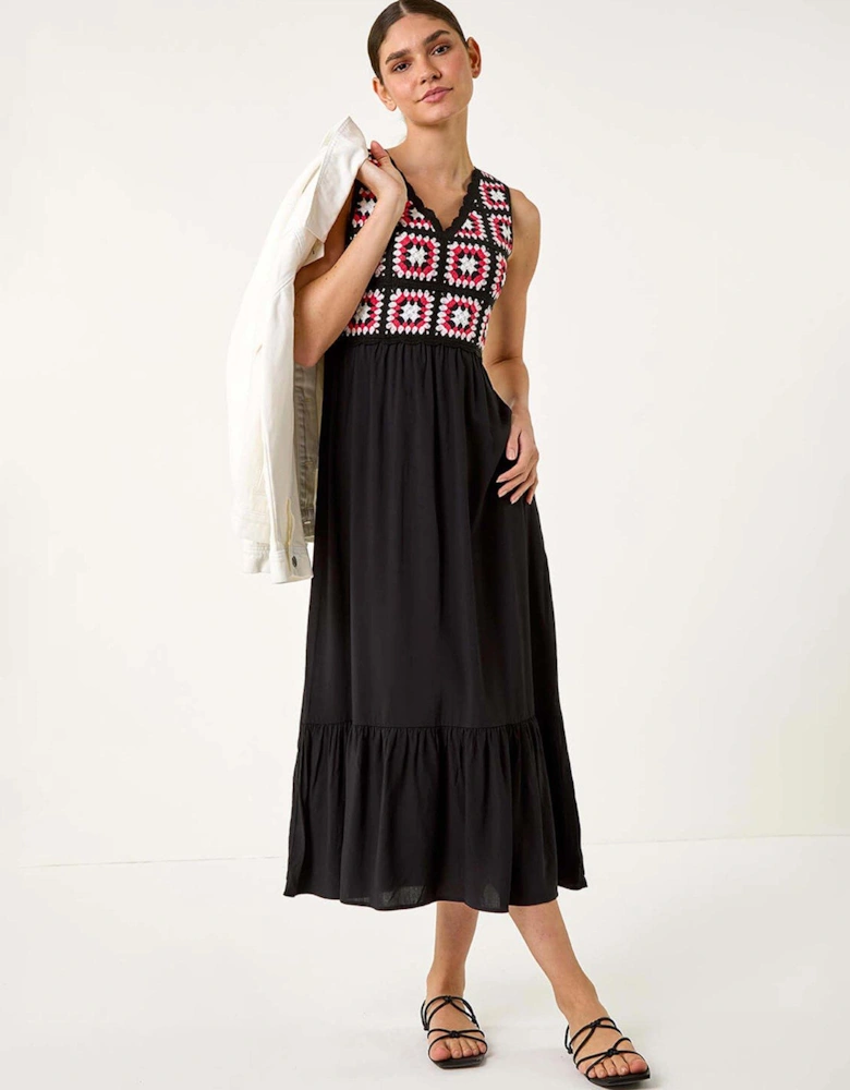 Sleeveless Crochet Fit & Flare Midi Dress