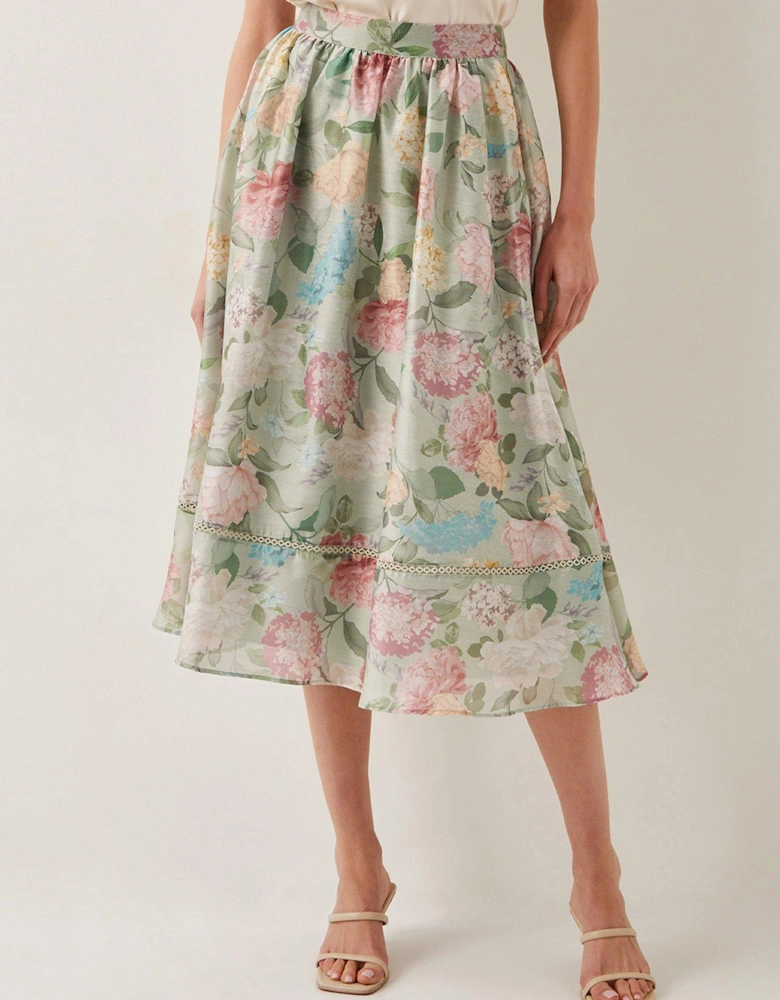Agnes Floral Print Midi Skirt - Green