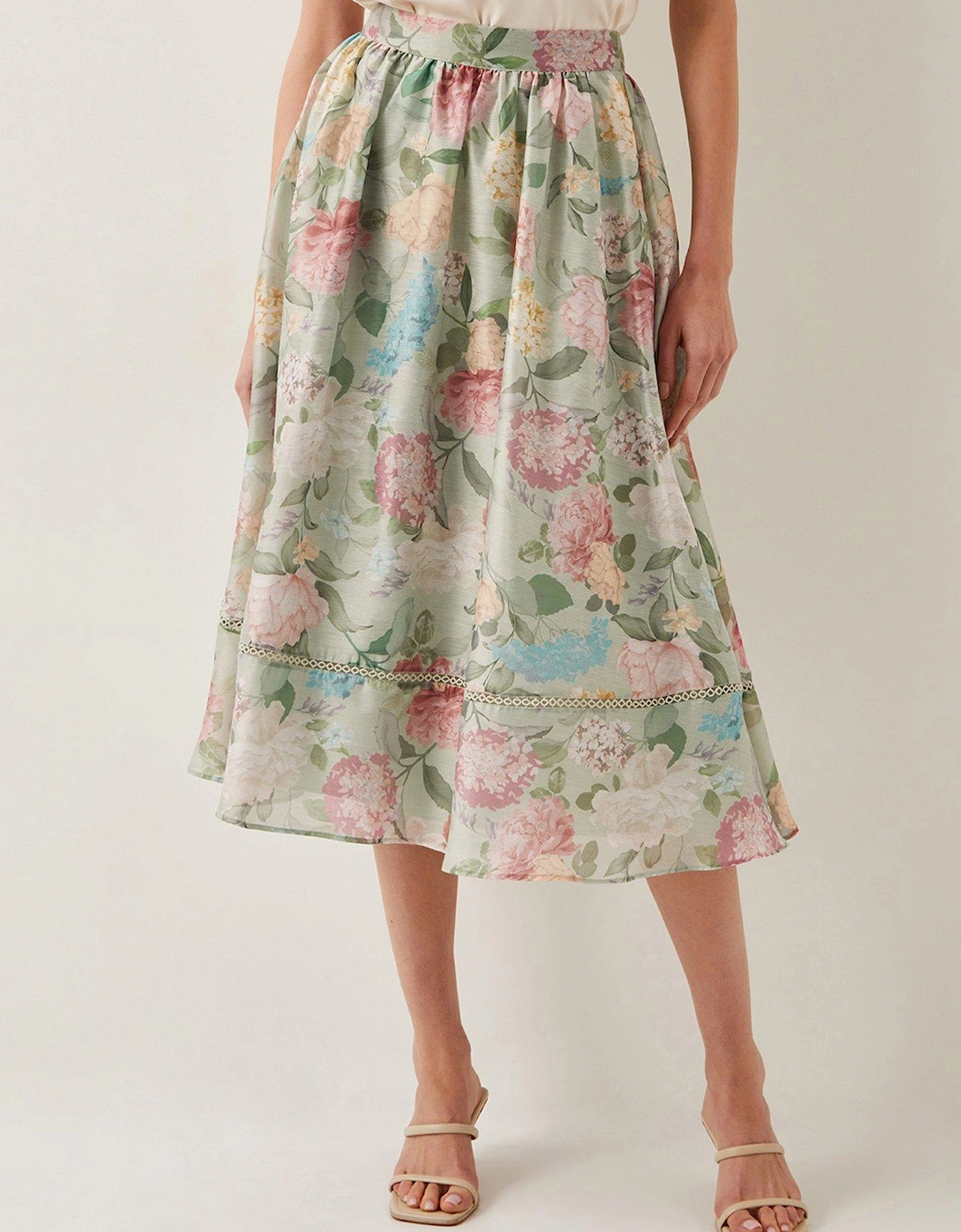 Agnes Floral Print Midi Skirt - Green, 2 of 1