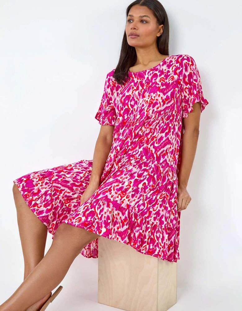 Abstract Print Tiered Smock Dress
