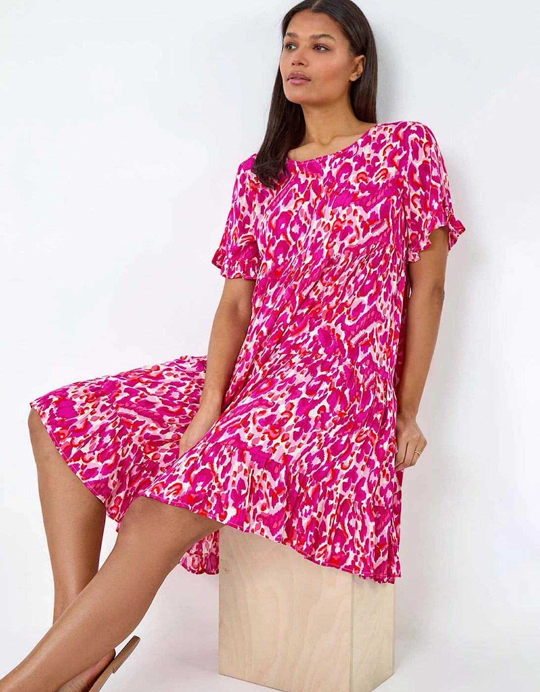 Abstract Print Tiered Smock Dress, 2 of 1
