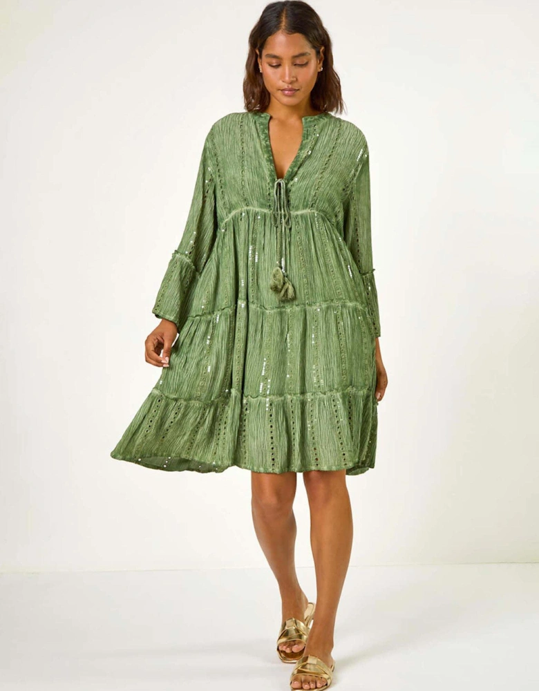 Shimmer Tie Detail Smock Dress