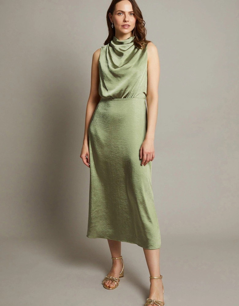 Livia Satin Cowl Halter Midi Dress - Green