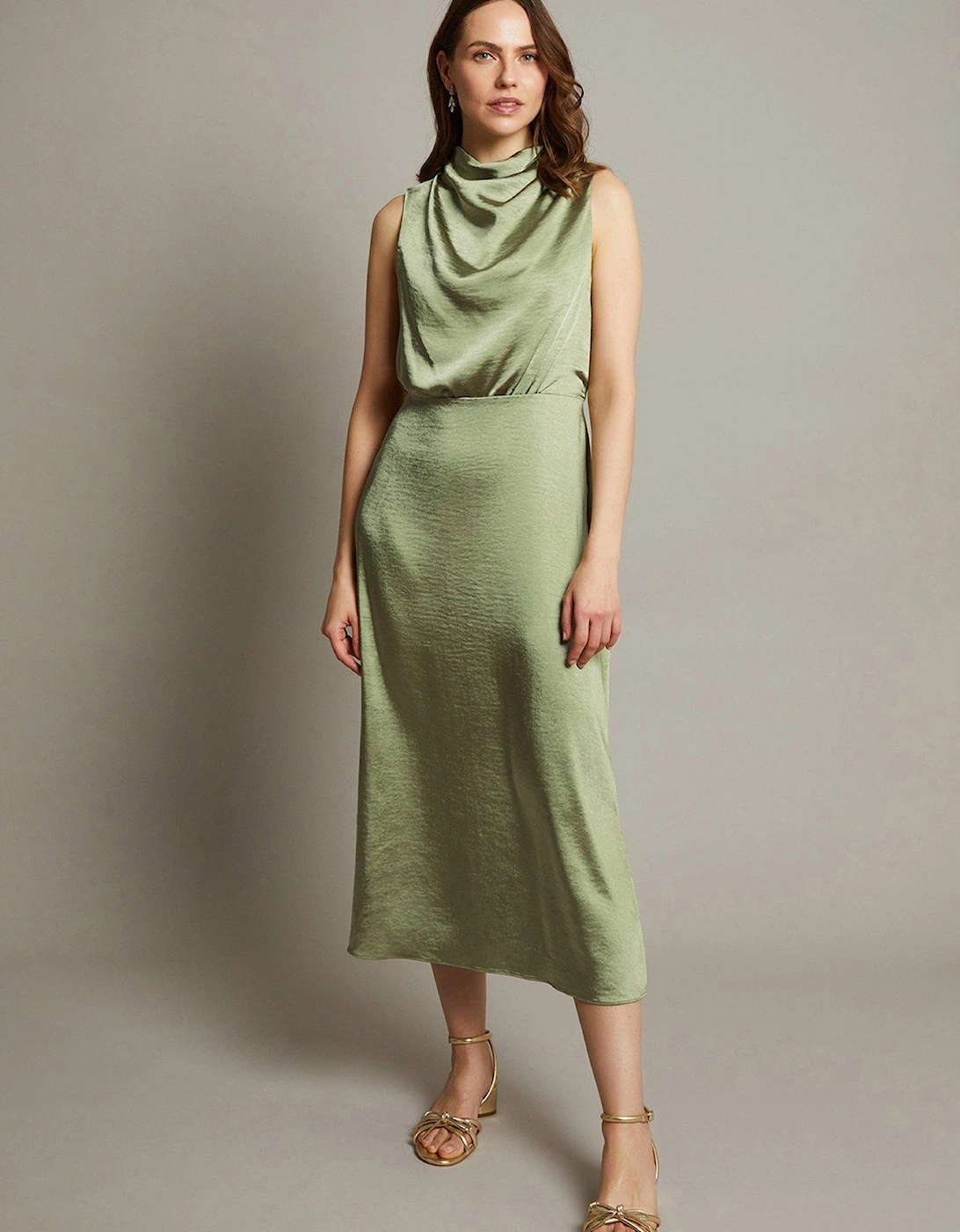 Livia Satin Cowl Halter Midi Dress - Green, 2 of 1