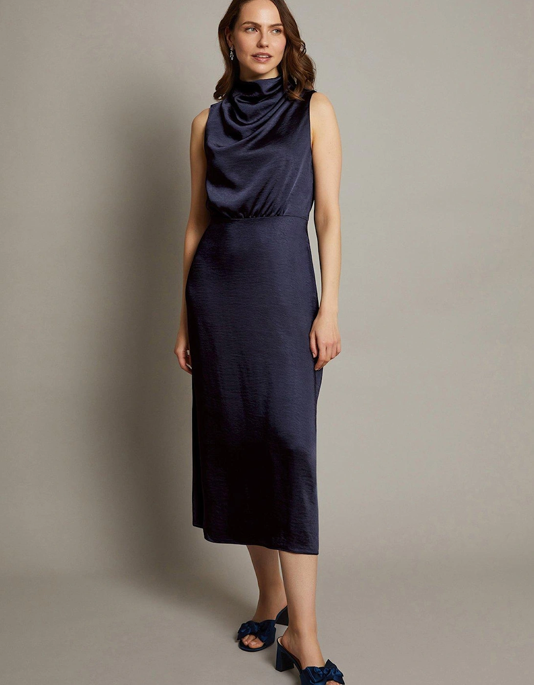 Livia Satin Cowl Halter Midi Dress - Blue, 2 of 1