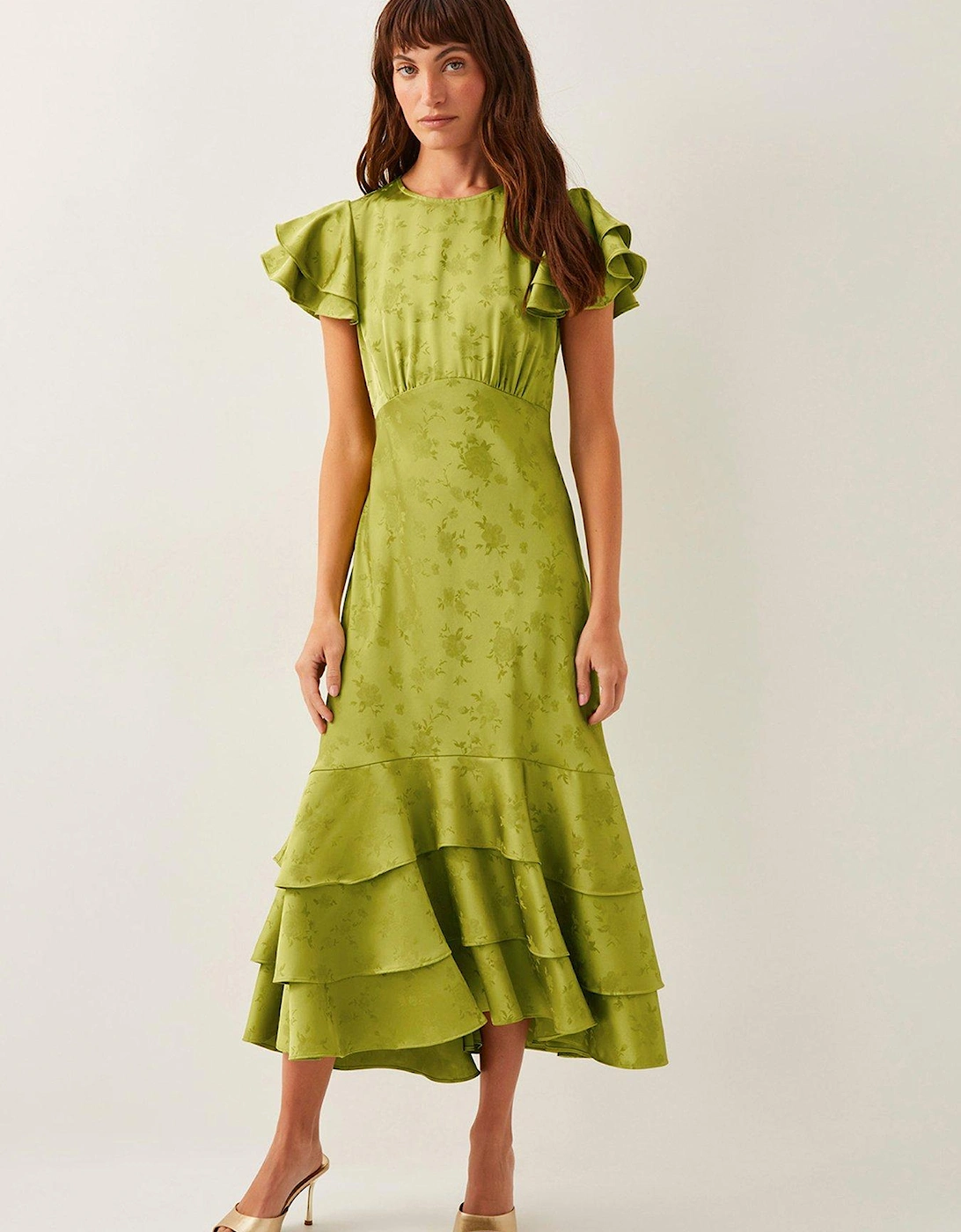 Ester Satin Ruffle Midi Dress - Green, 2 of 1