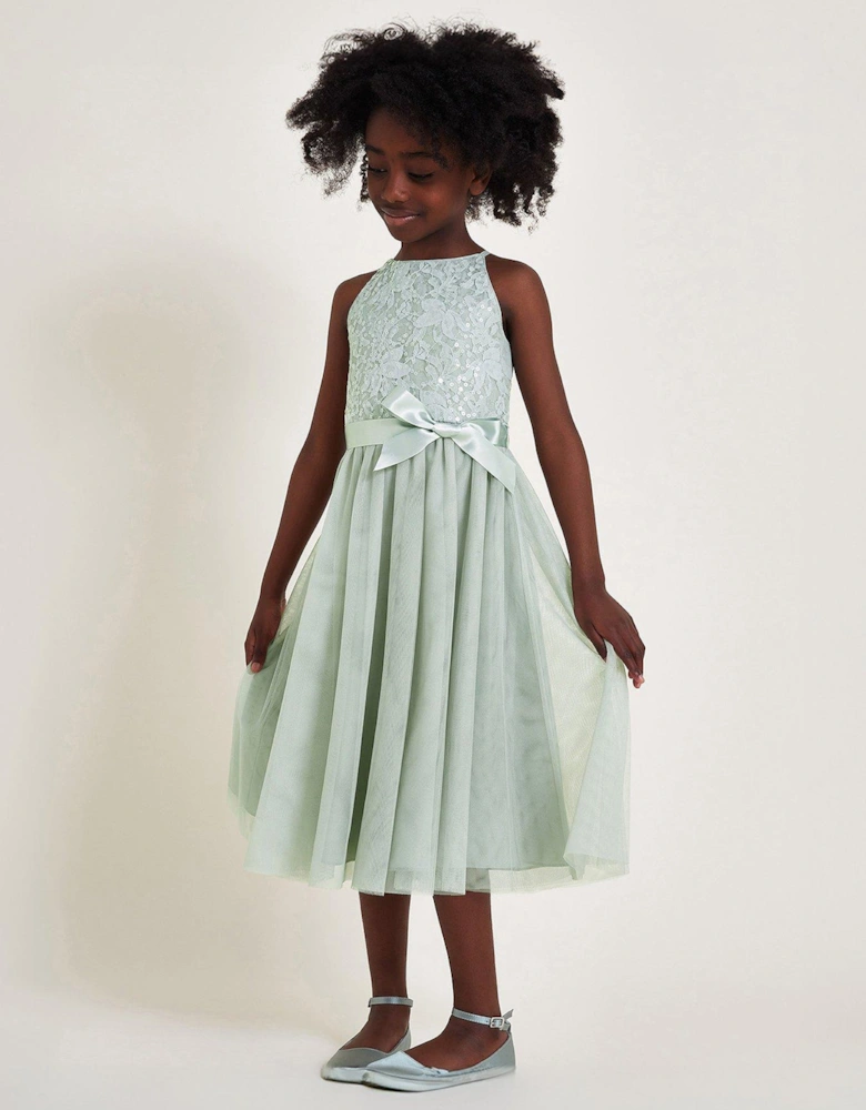 Girls Lacey Sequin Truth Dress - Green