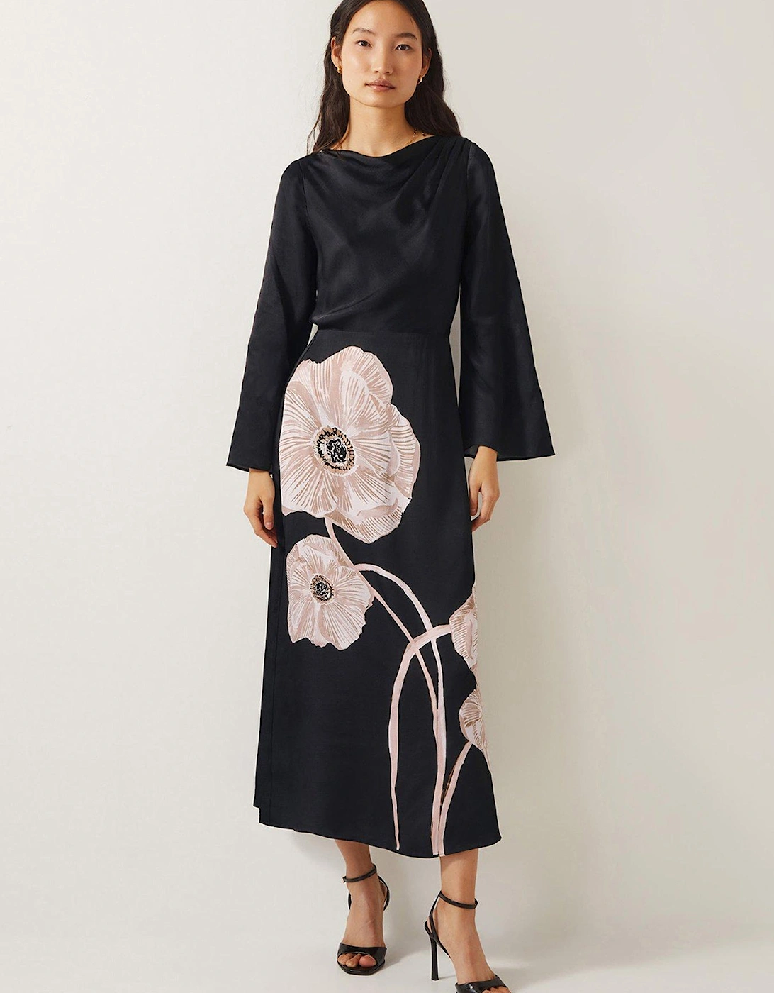 Molly Floral Print Satin Dress - Black, 2 of 1