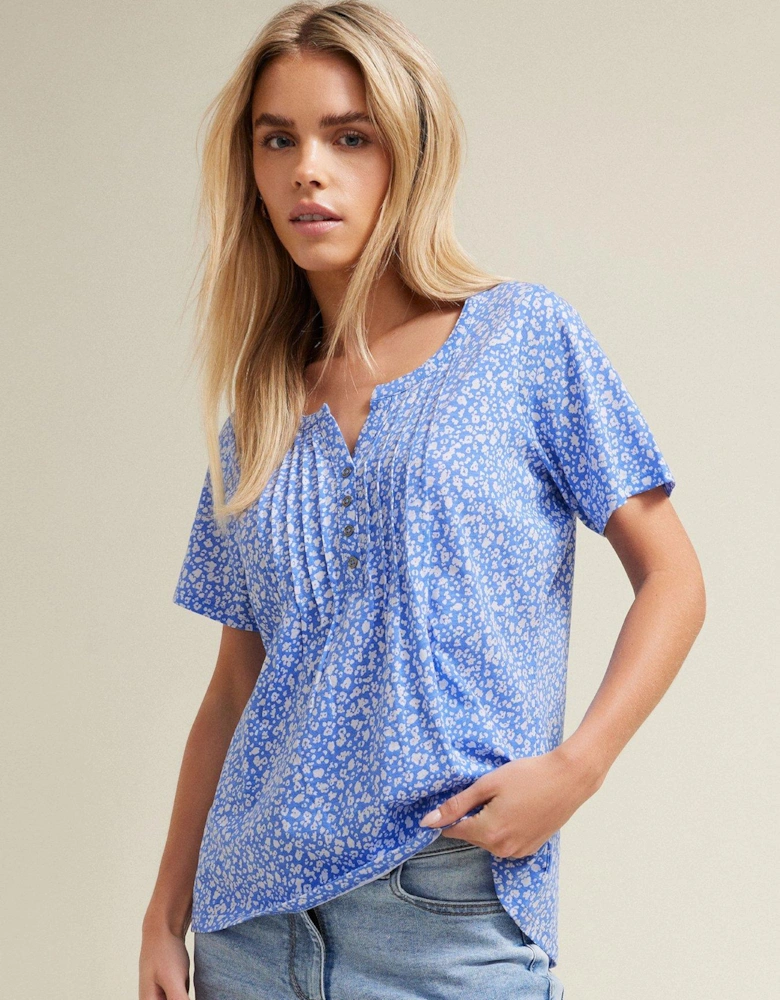 Petite Short Sleeve Henley Top - Blue
