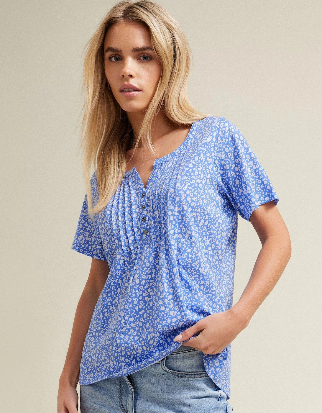 Petite Short Sleeve Henley Top - Blue, 2 of 1