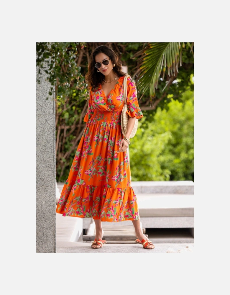 Carmen Fuller Bust Elasticated Neckline Woven Midaxi Dress