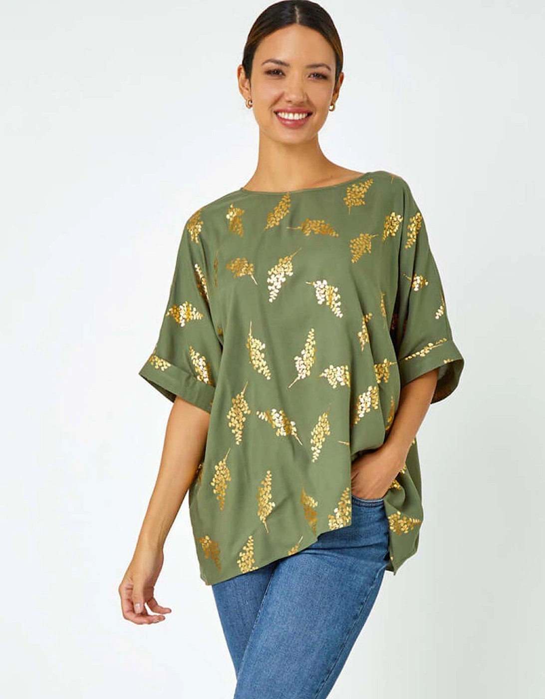Metallic Leaf Print Oversized T-shirt, 2 of 1
