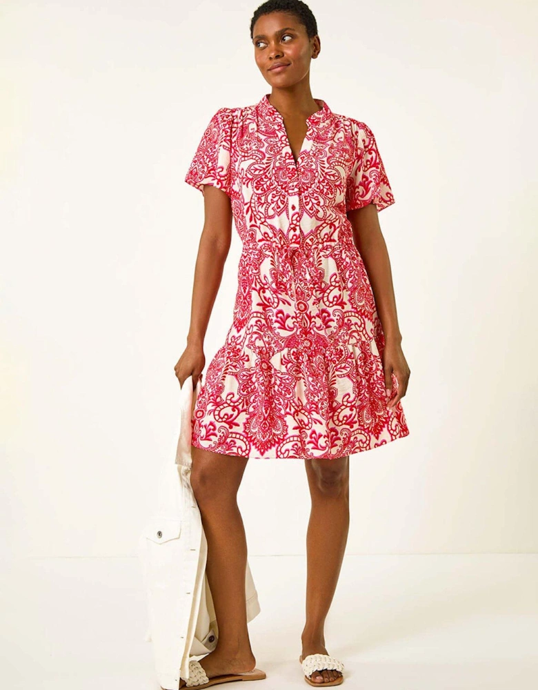 Floral Print Frill Hem Shirt Dress