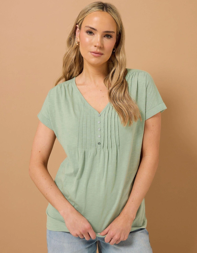 Tall Short Sleeve Pintuck Henley Top