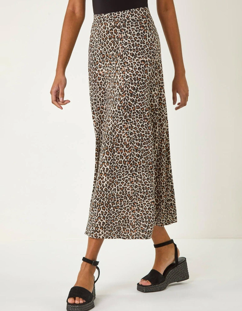 Animal Print Stretch Midi Skirt - Beige