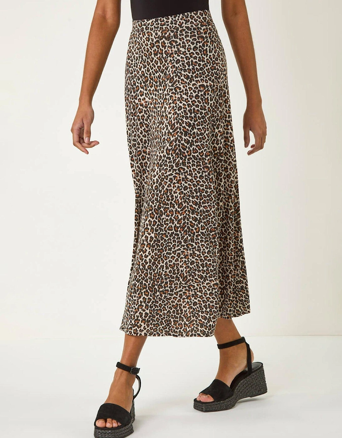 Animal Print Stretch Midi Skirt - Beige, 2 of 1