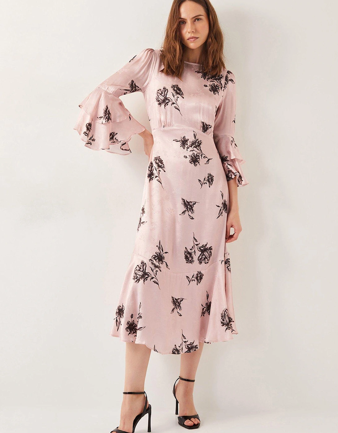 Pelia Floral Satin Ruffle Midi Dress - Pink, 2 of 1