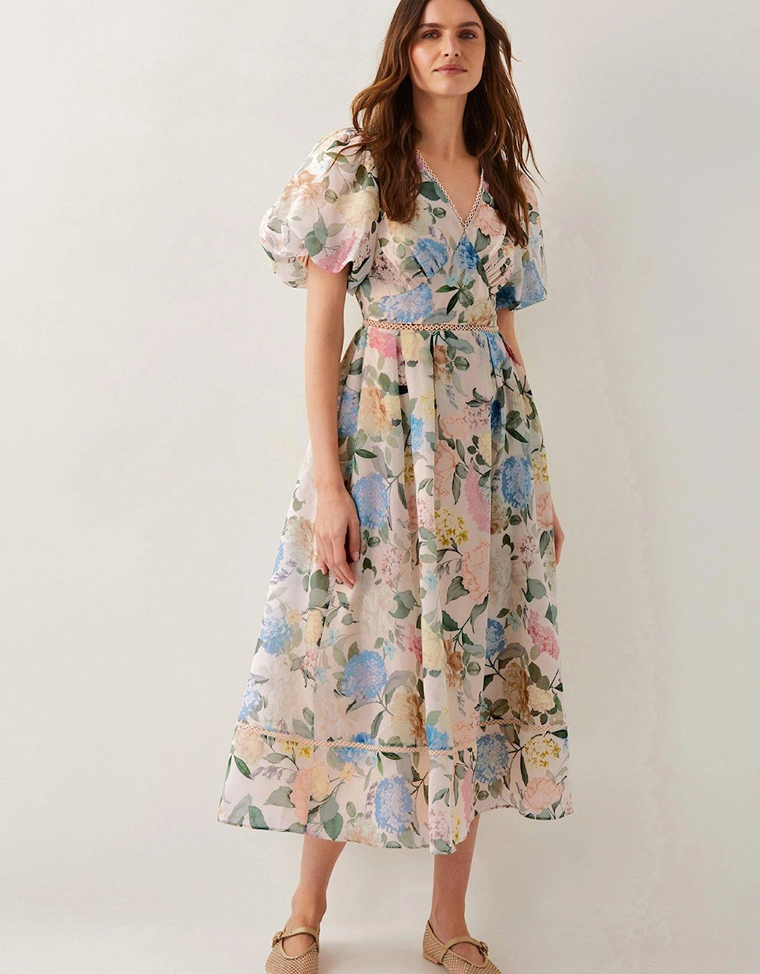 Agnes Floral Puff Sleeve Midi Dress - Pink, 2 of 1