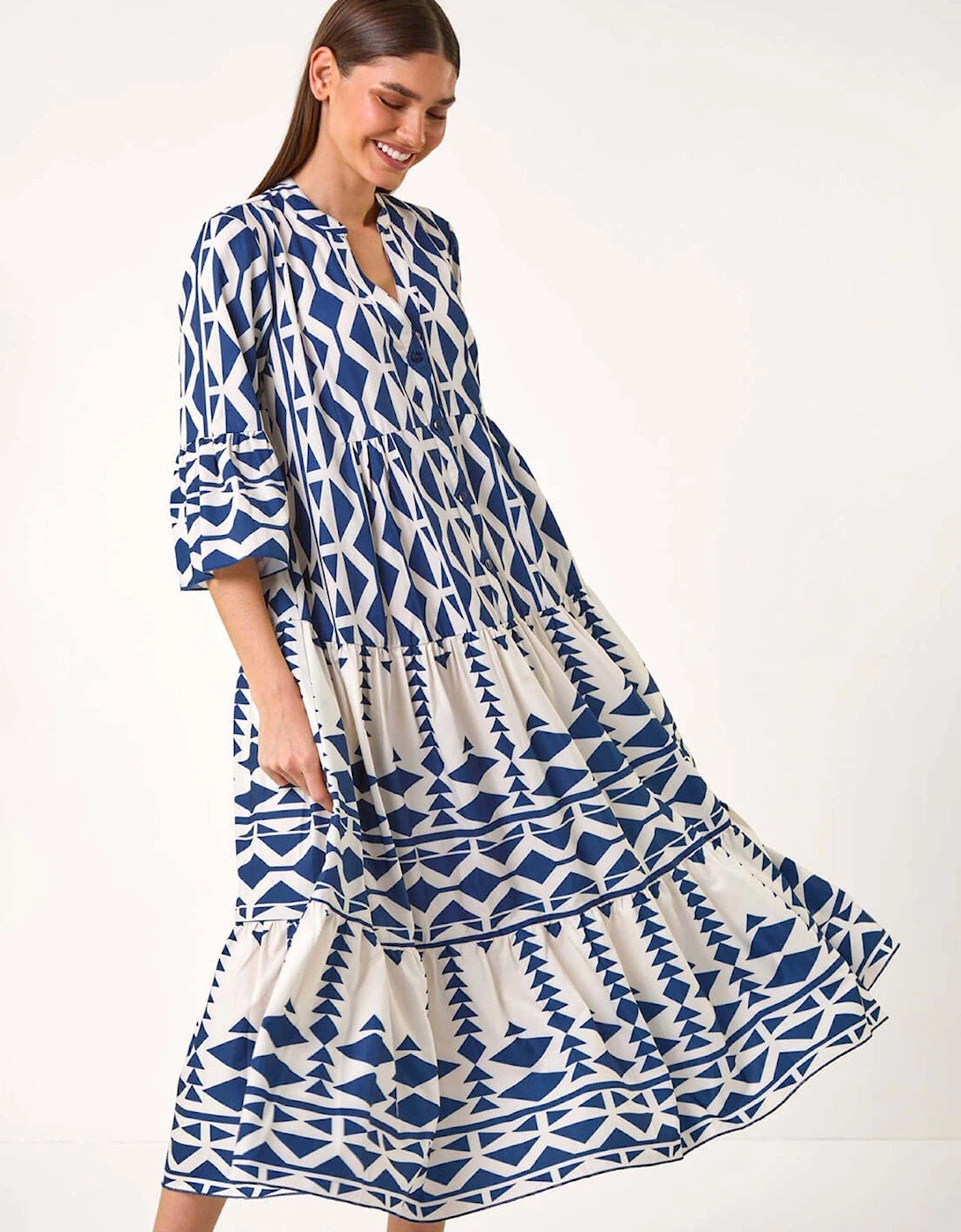 Aztec Print Tiered Midi Smock Dress, 2 of 1