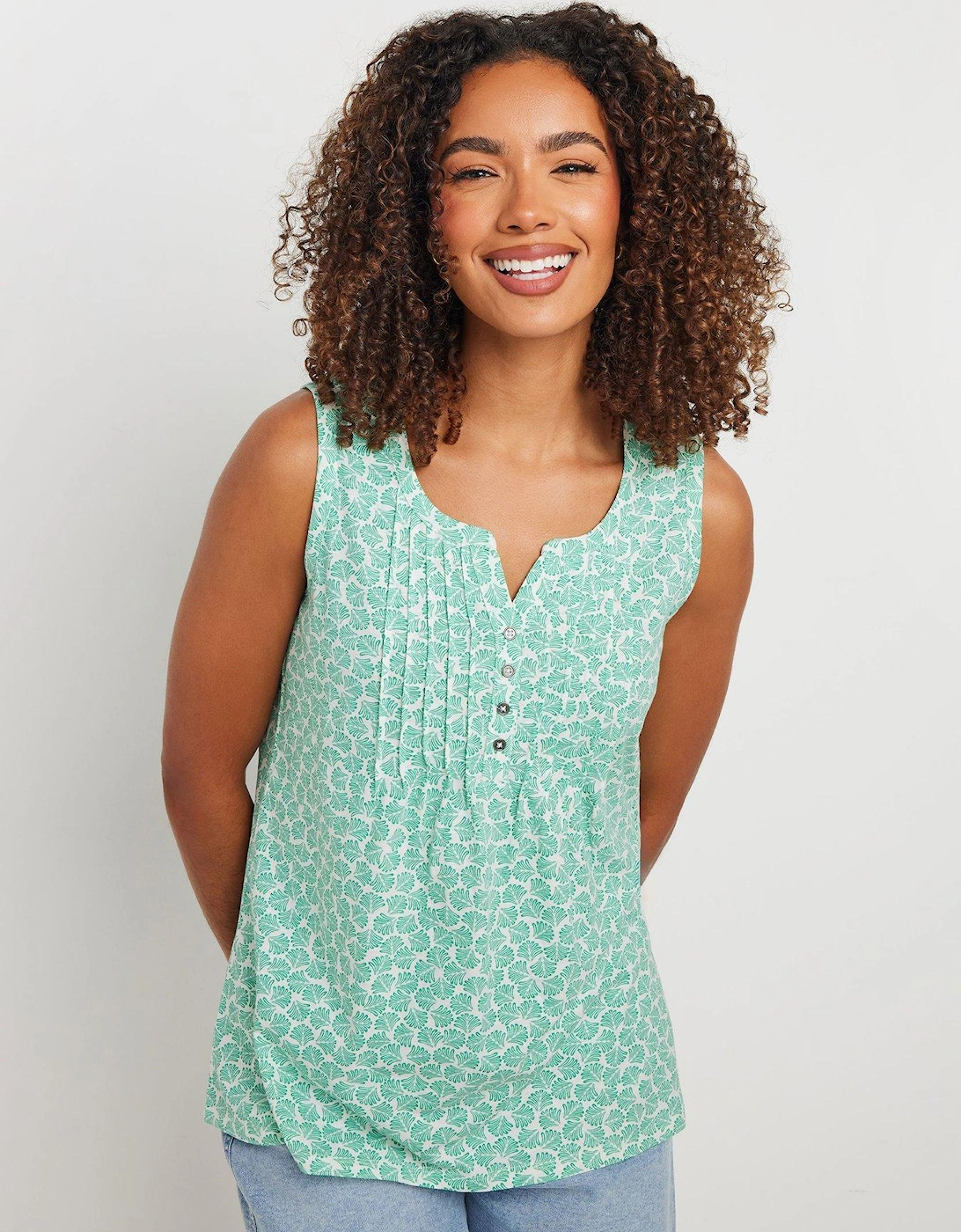Sleeveless Cotton Henley Top, 2 of 1