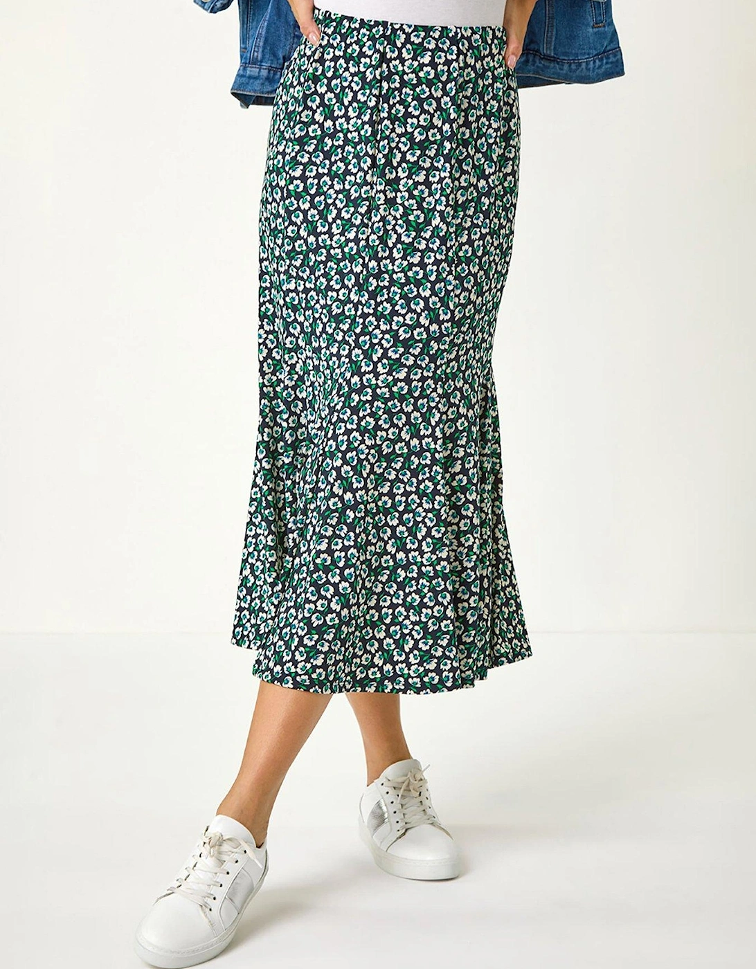 Floral Print Panel Skirt - Navy, 2 of 1