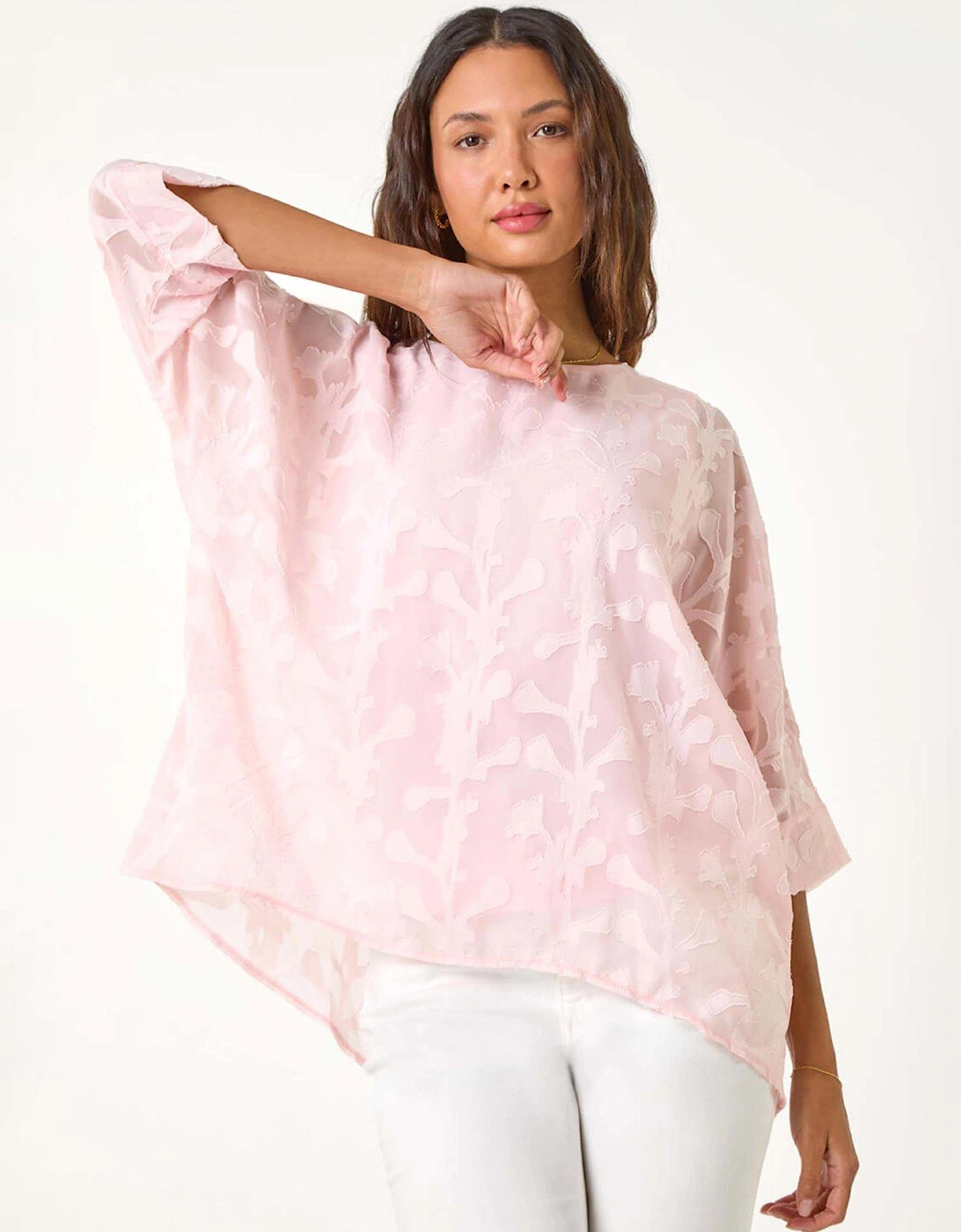 Burnout Floral Dipped Hem Overlay Top, 2 of 1