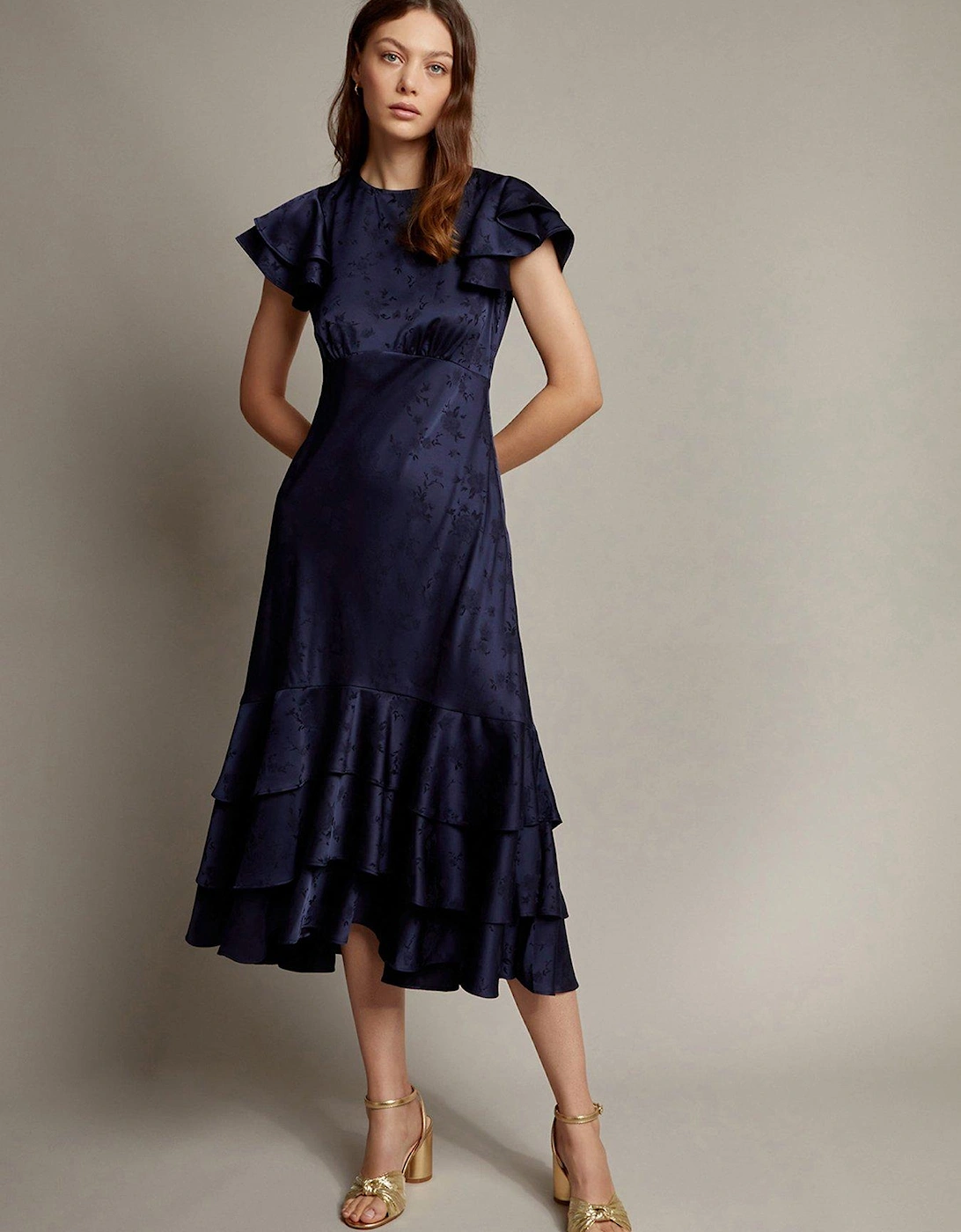 Ester Satin Ruffle Midi Dress - Blue, 2 of 1