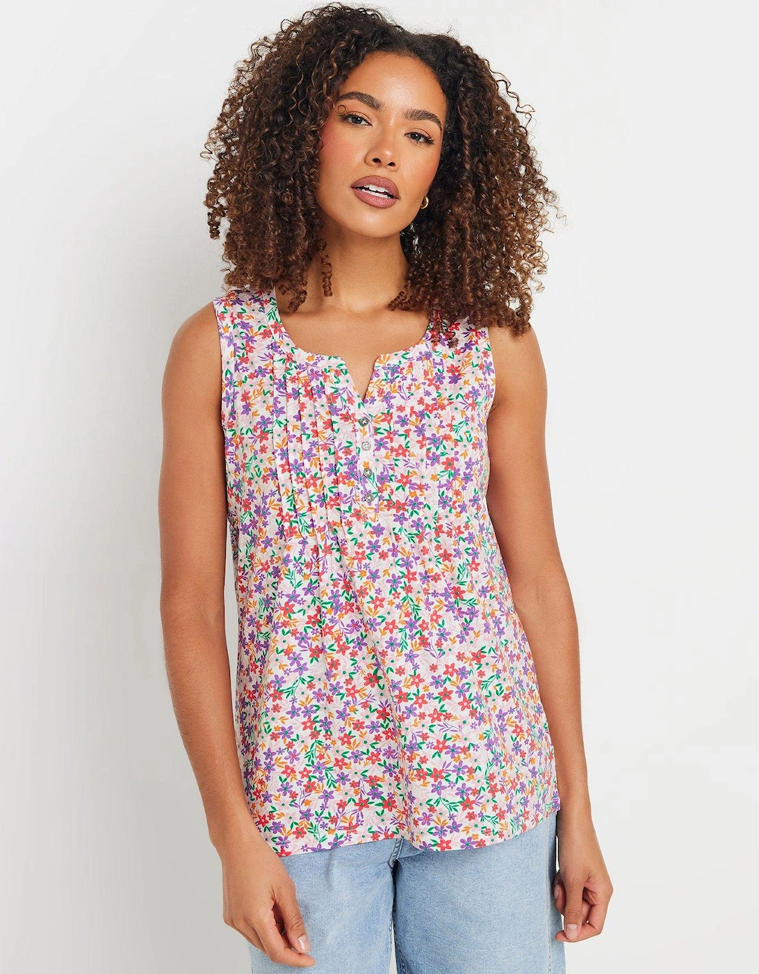 Sleeveless Cotton Henley Top, 2 of 1