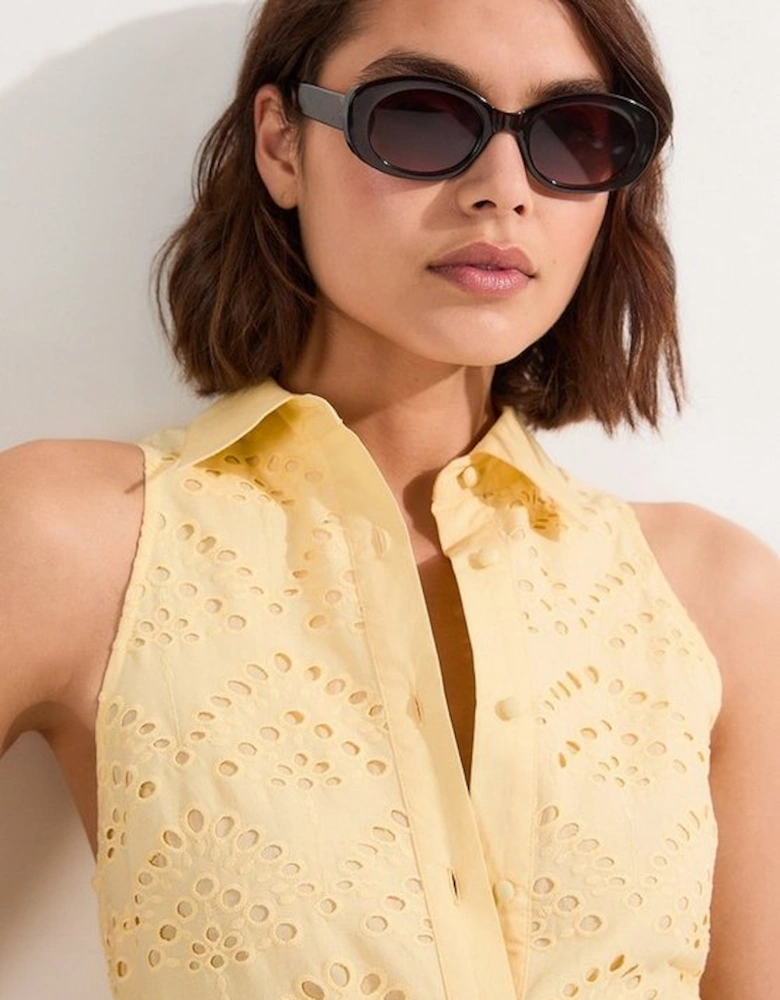 Cotton Broderie Belted Woven Maxi Shirt Dress