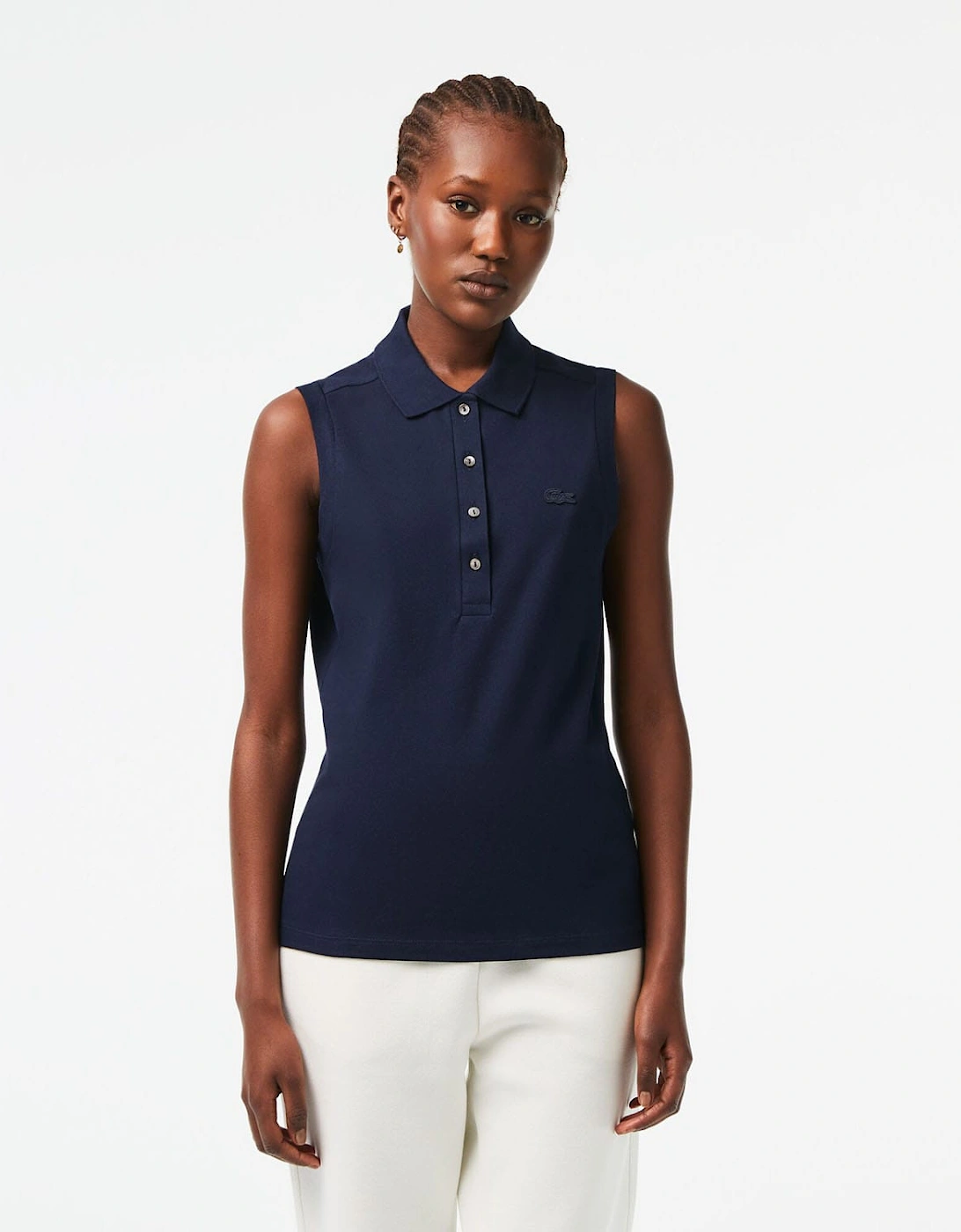 Lacoste Women's Slim Fit L.12.D Sleeveless Stretch Polo Shirt - Navy - Size: 10