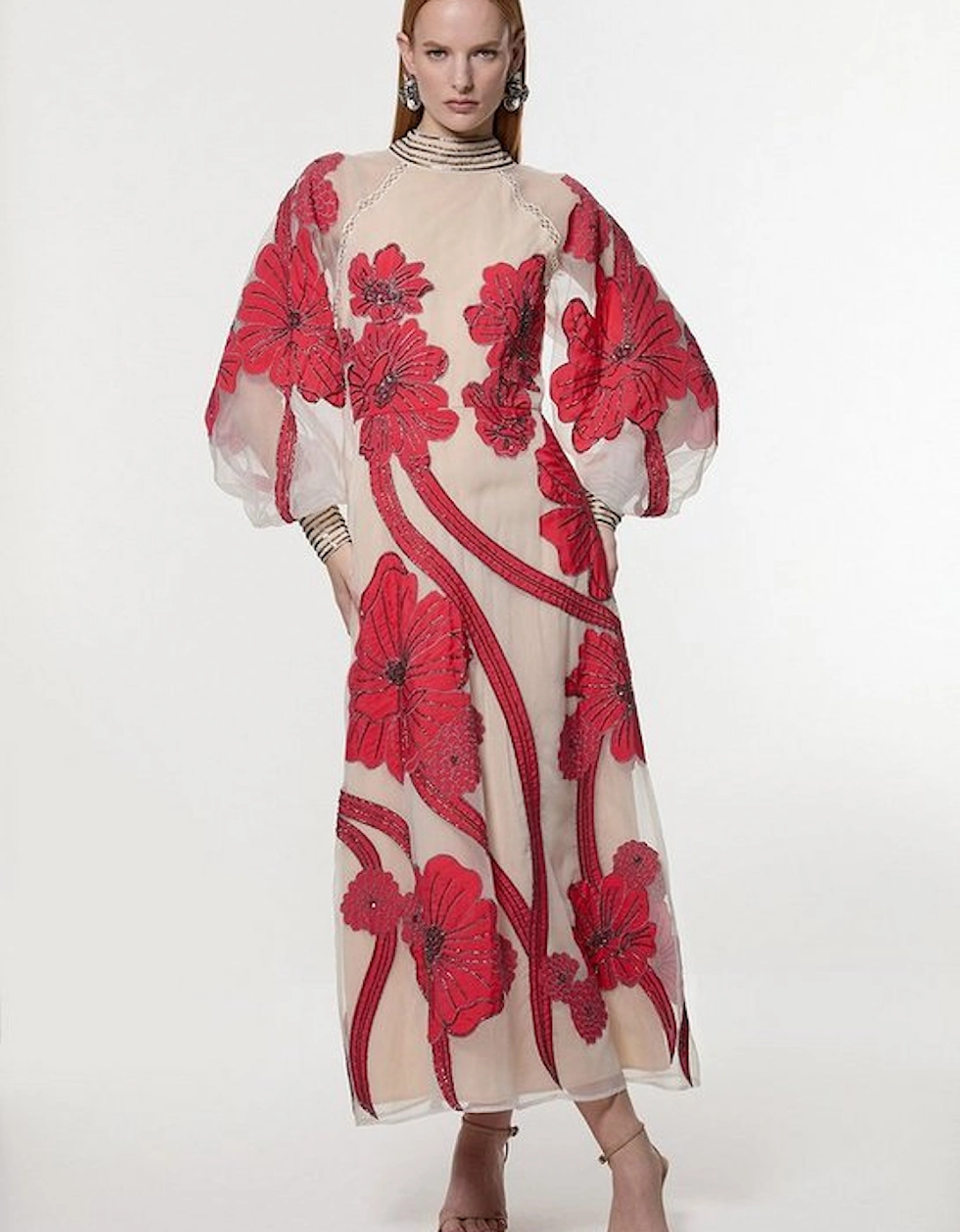 Applique Organdie Floral Graphic Woven Maxi Dress, 5 of 4